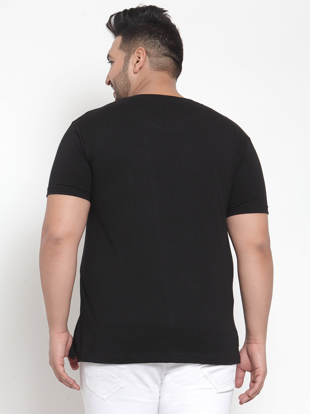 Men Black Printed Round Neck Pure Cotton T-shirt