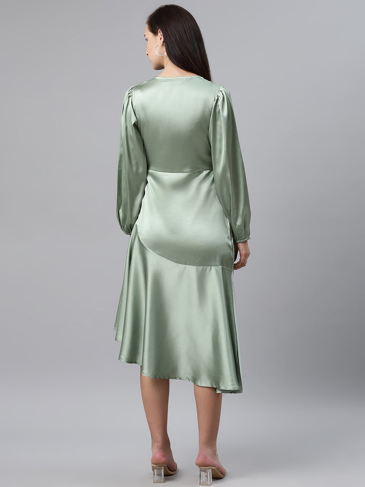 plusS Women Sea Green Solid Midi A-Line Dress