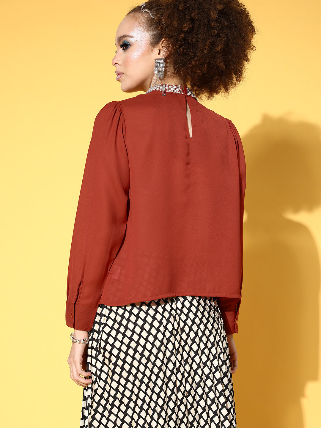 plusS Lovely Maroon Solid All in the Details Top