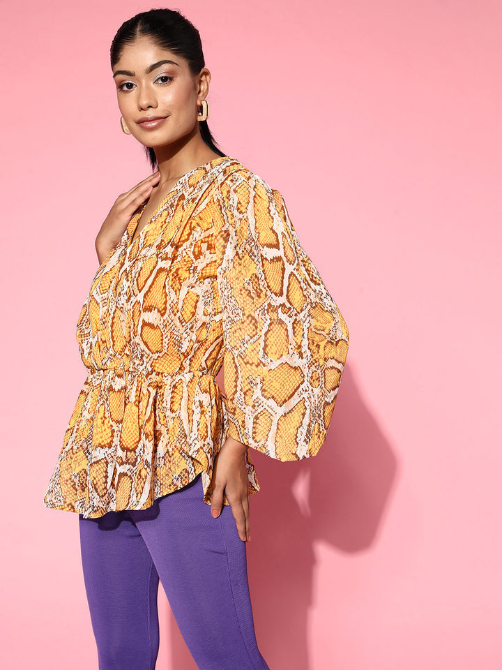 plusS Mustard Yellow  Off White Animal Print Top