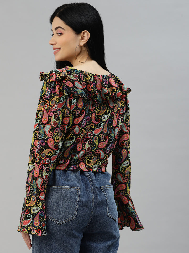 plusS Black  Pink Printed Crop Top