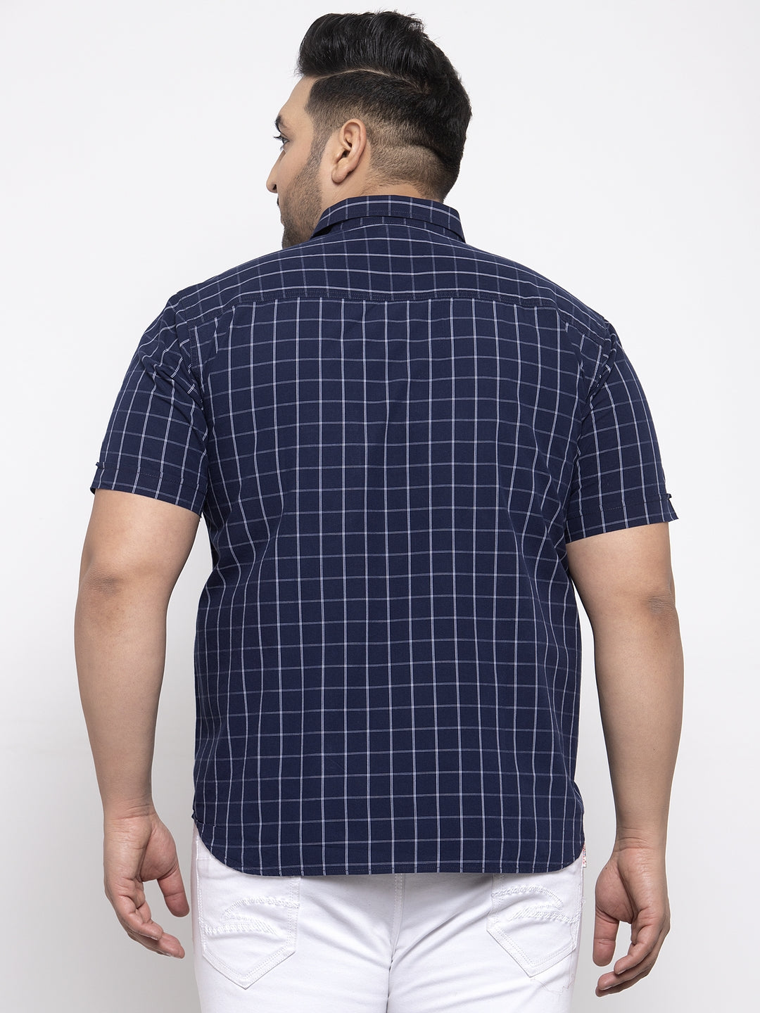 Men Navy Blue Regular Fit Checked Casual Shirt