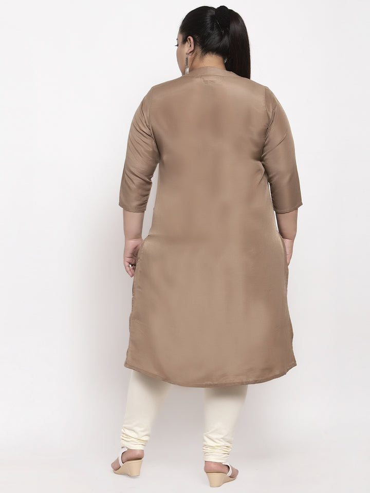 Brown Embroidered A-Line Kurta