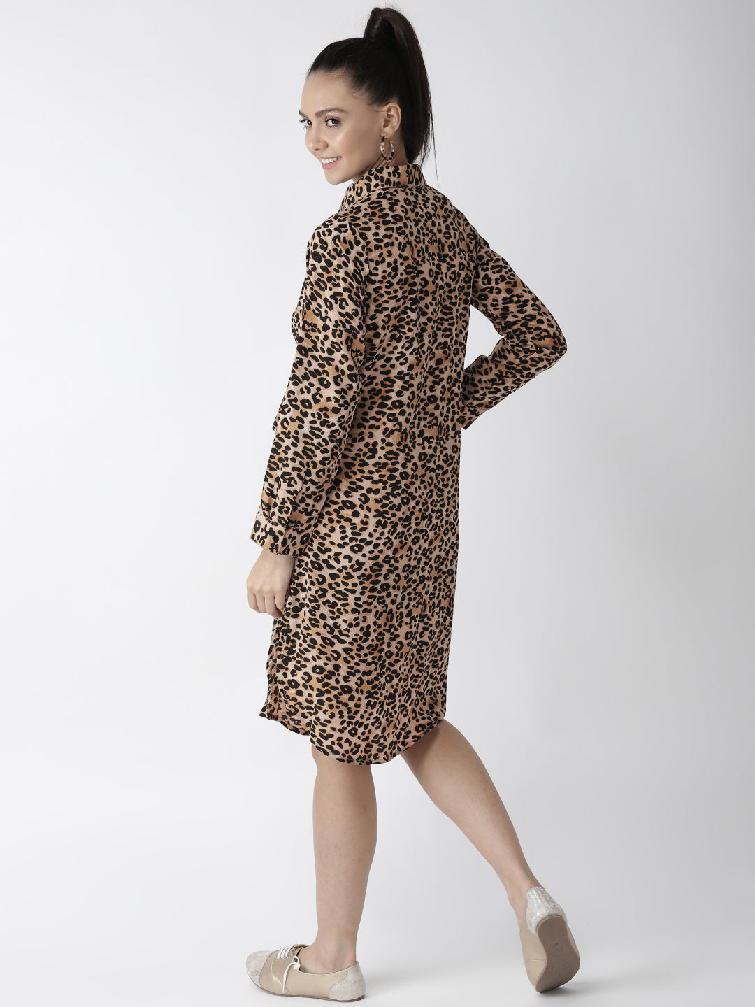 plusS Beige  Black Leopard Print Shirt Dress