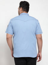 Men Blue Regular Fit Solid Casual Denim Shirt