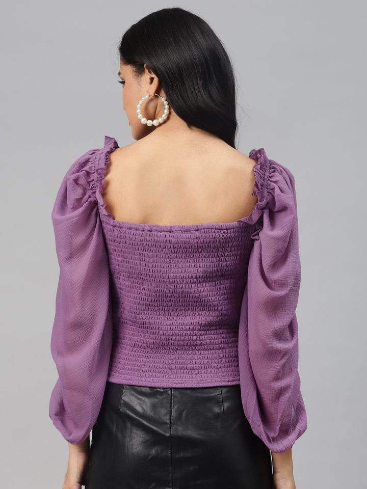 plusS Tranquil Lavender Solid Ruffled Top