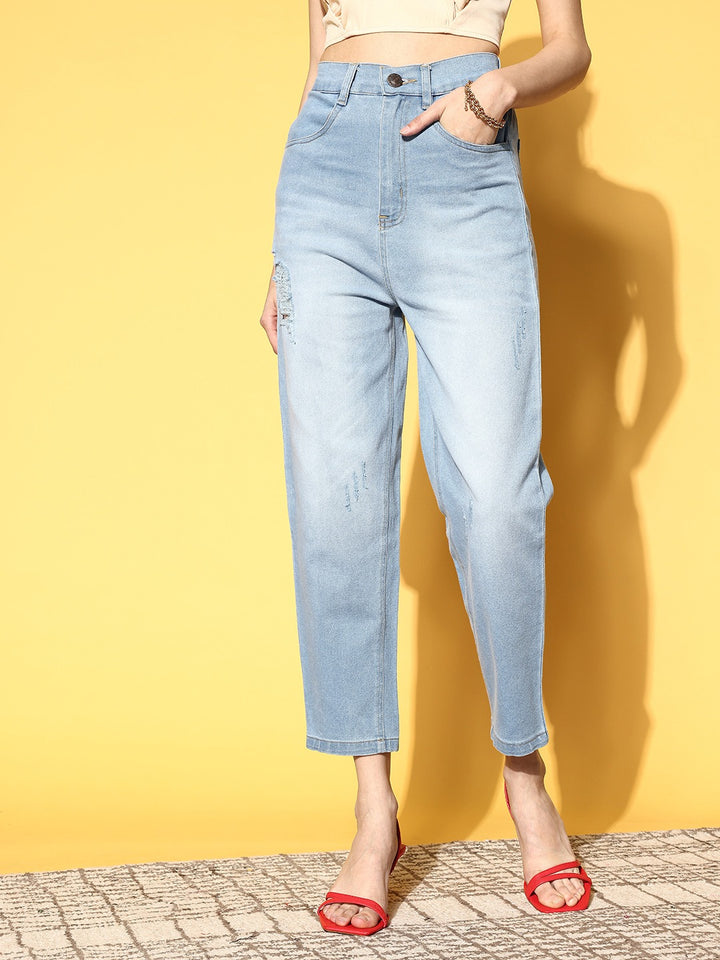 Women Blue High-Rise Regular Fit Cropped Stretchable Jeans