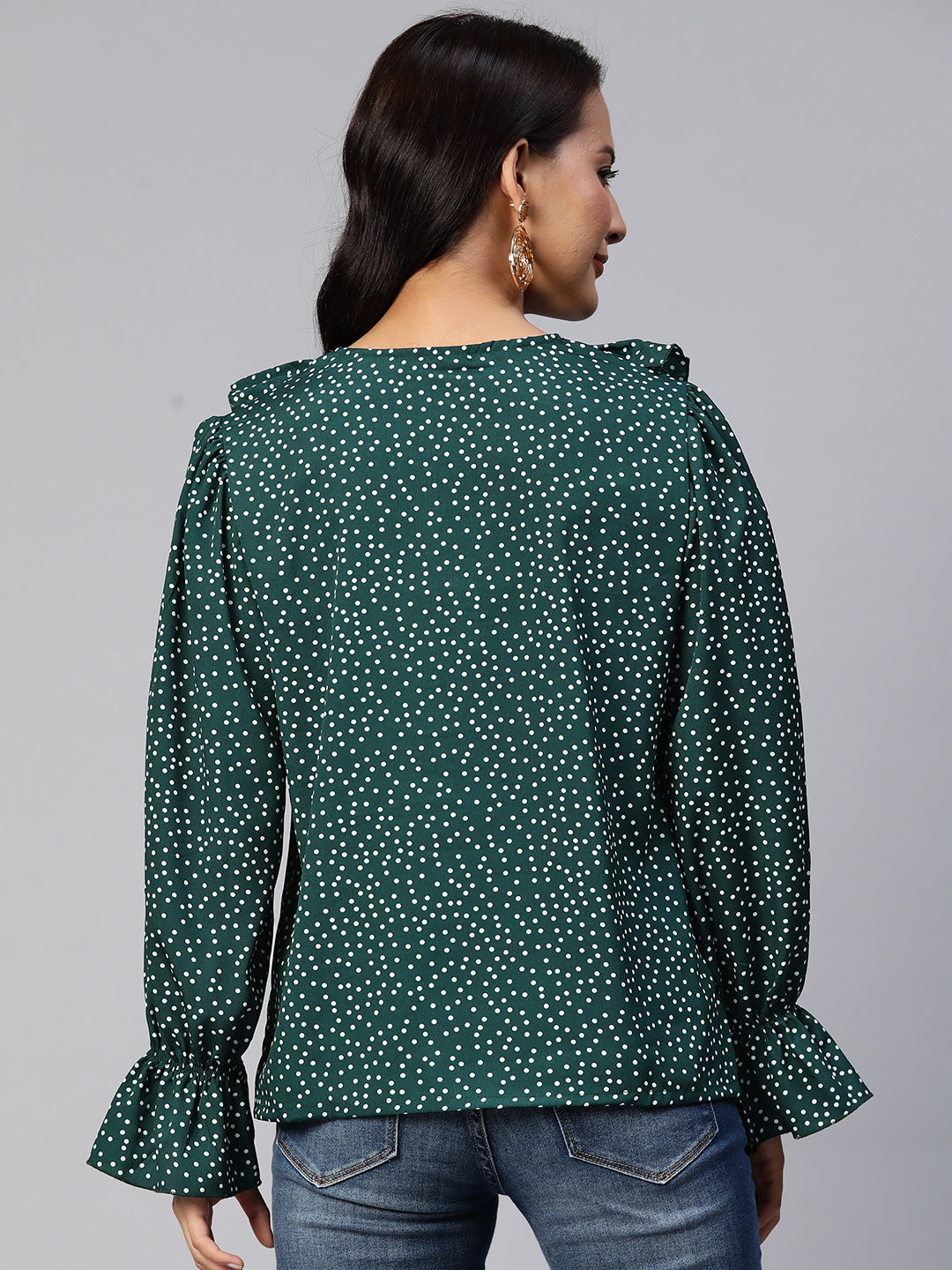 plusS Printed Bell Sleeves Ruffled Top