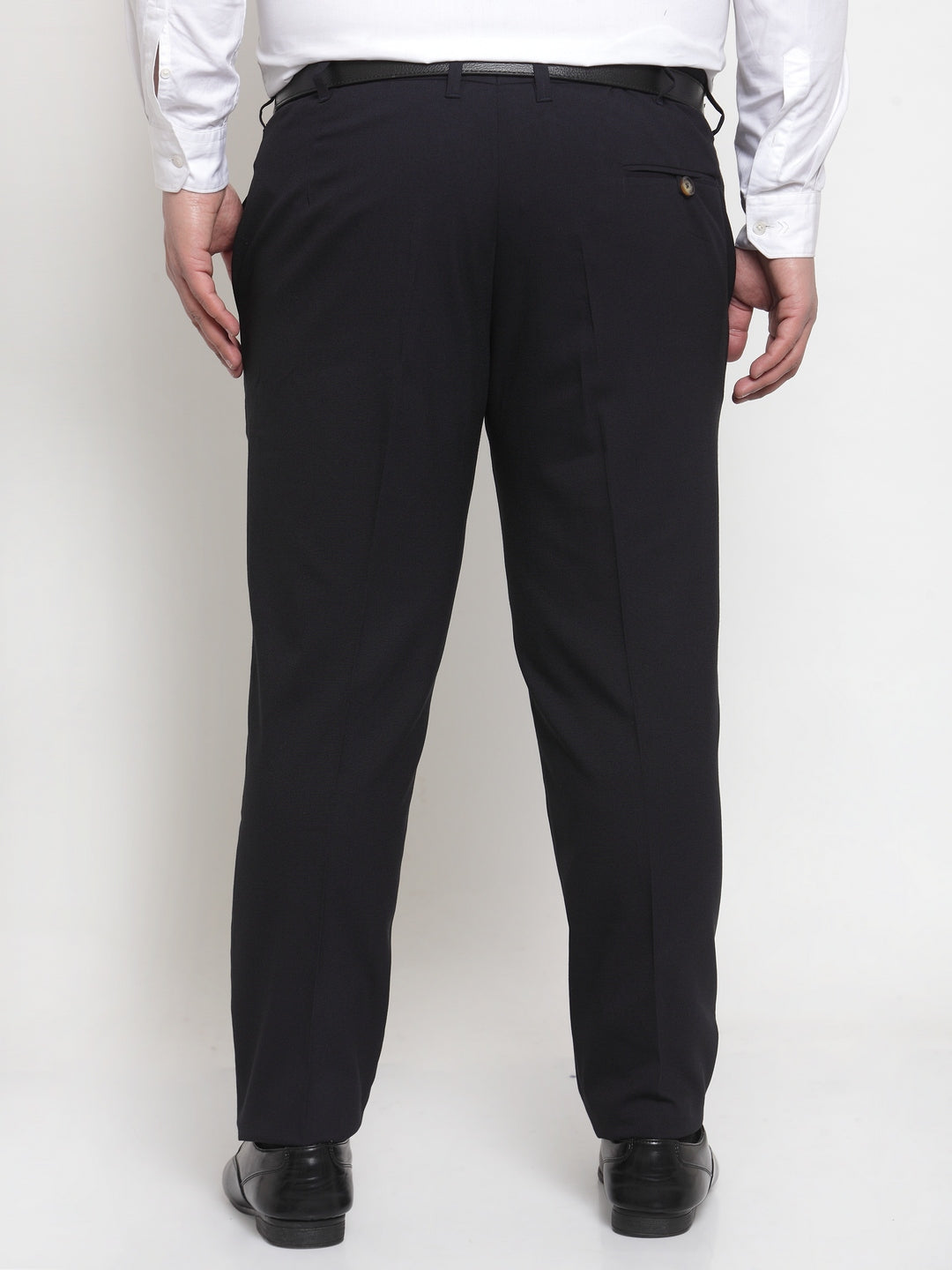 Men Navy Blue Regular Fit Solid Formal Trousers