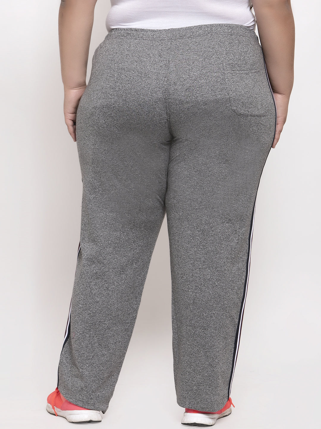 plusS Women Grey-Melange Solid Straight-Fit Track Pants