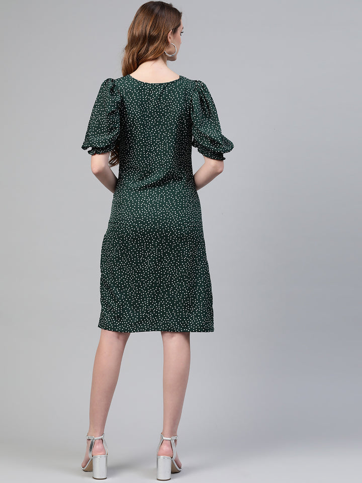 plusS Green Polka Dots Printed A-Line Dress