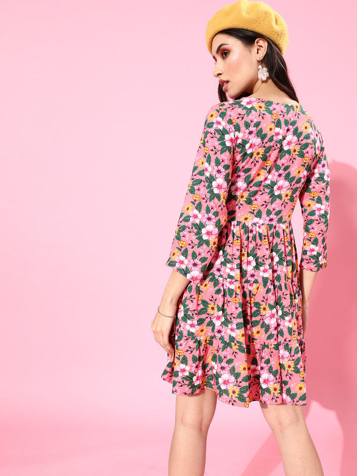 Women Pretty Pink Floral Dress