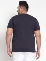 Men Navy Blue Printed Round Neck Pure Cotton T-shirt