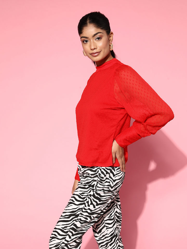 plusS Red Cuff Sleeves Top