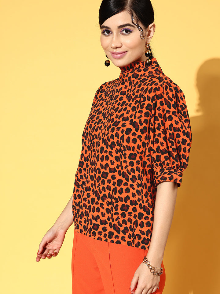 Orange Animal Print Volume Play Top