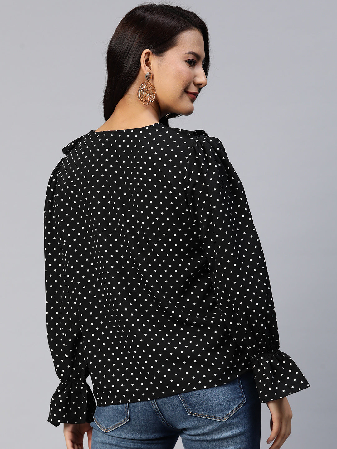 Printed Bell Sleeves Ruffled Top