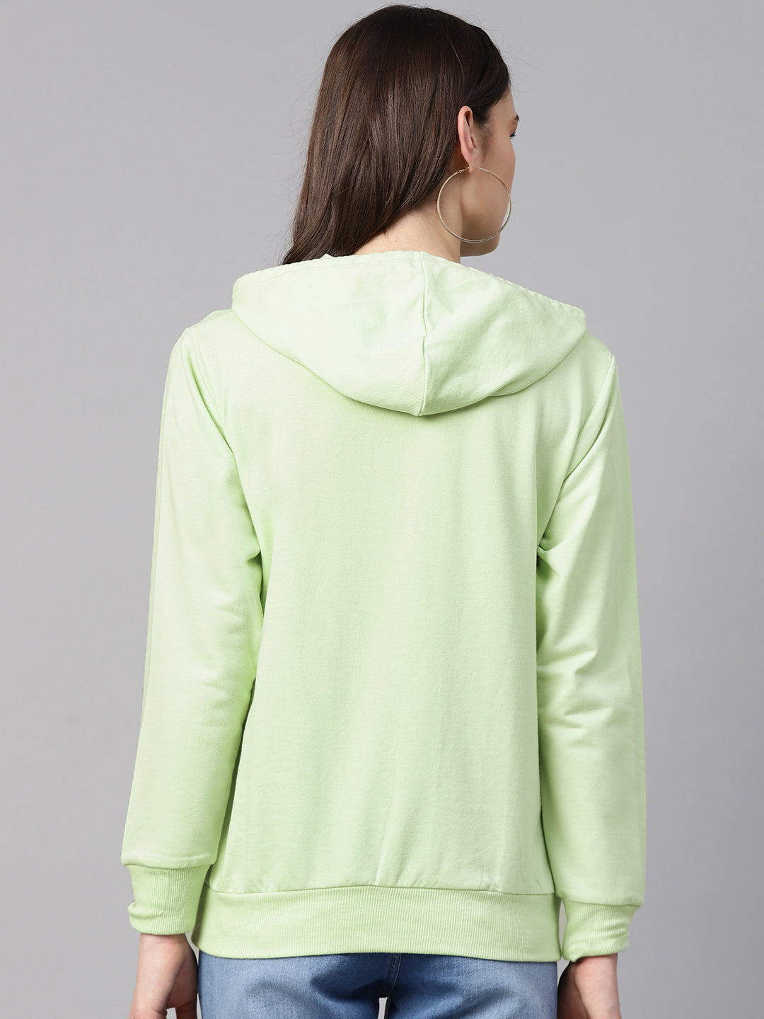 plusS Women Lime Green  White Alphanumeric Print Hooded Sweatshirt