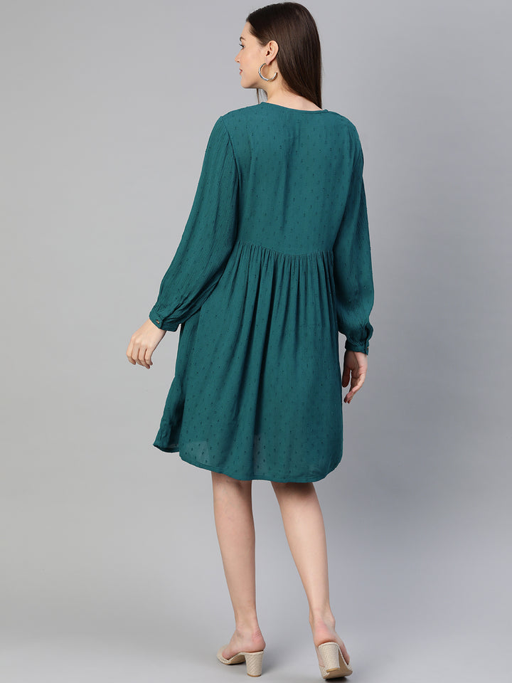 Tranquil Teal Solid Ruched Dress