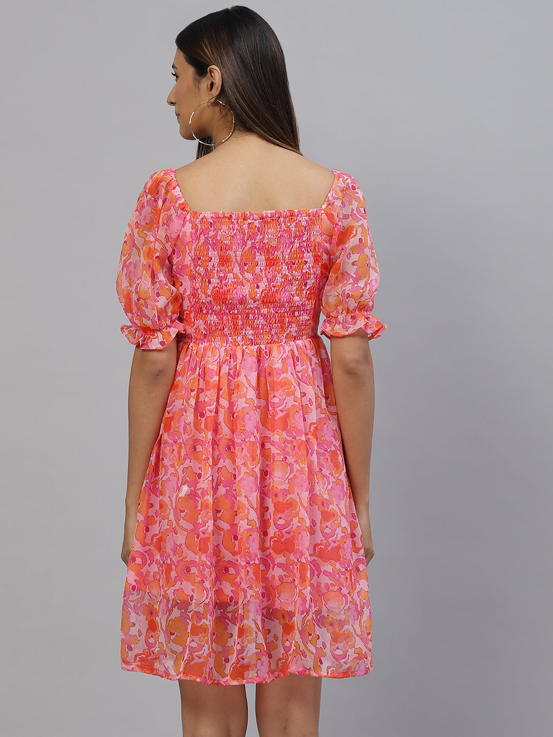 Pink Floral Print A-Line Dress