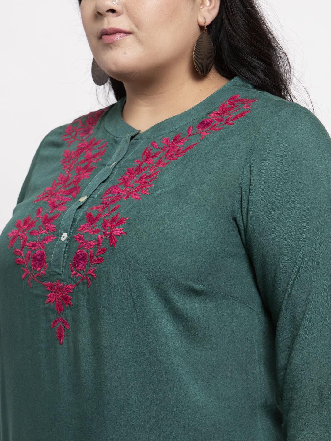 Women Green Embroidered A-Line Kurta