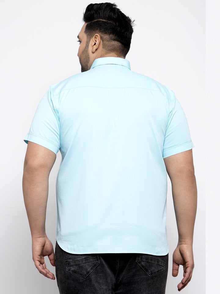 Men Turquoise Blue Regular Fit Solid Casual Shirt