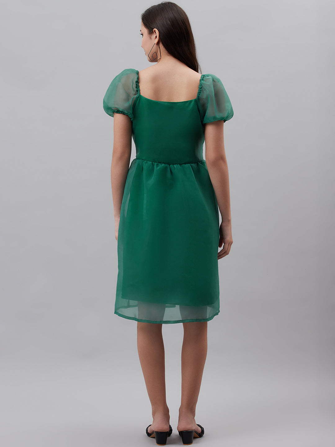 Green Solid A-Line Dress