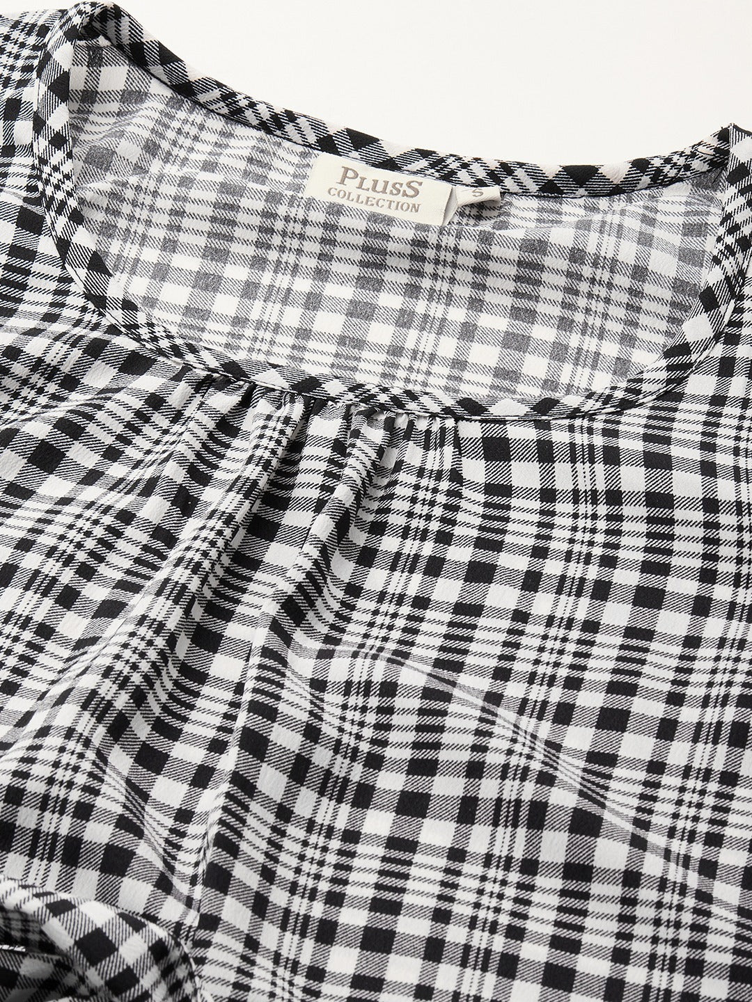 plusS Black  White Checked Tie-Up Detail Monochrome Top