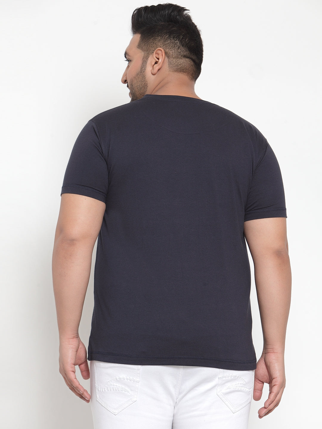 Navy Blue Solid Round Neck Pure Cotton T-shirt