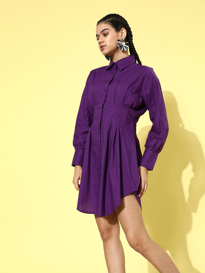 Women Purple Solid Shirt Dress