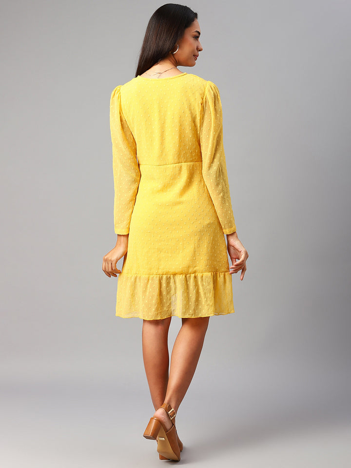 plusS Yellow Self Design Wrap Dress