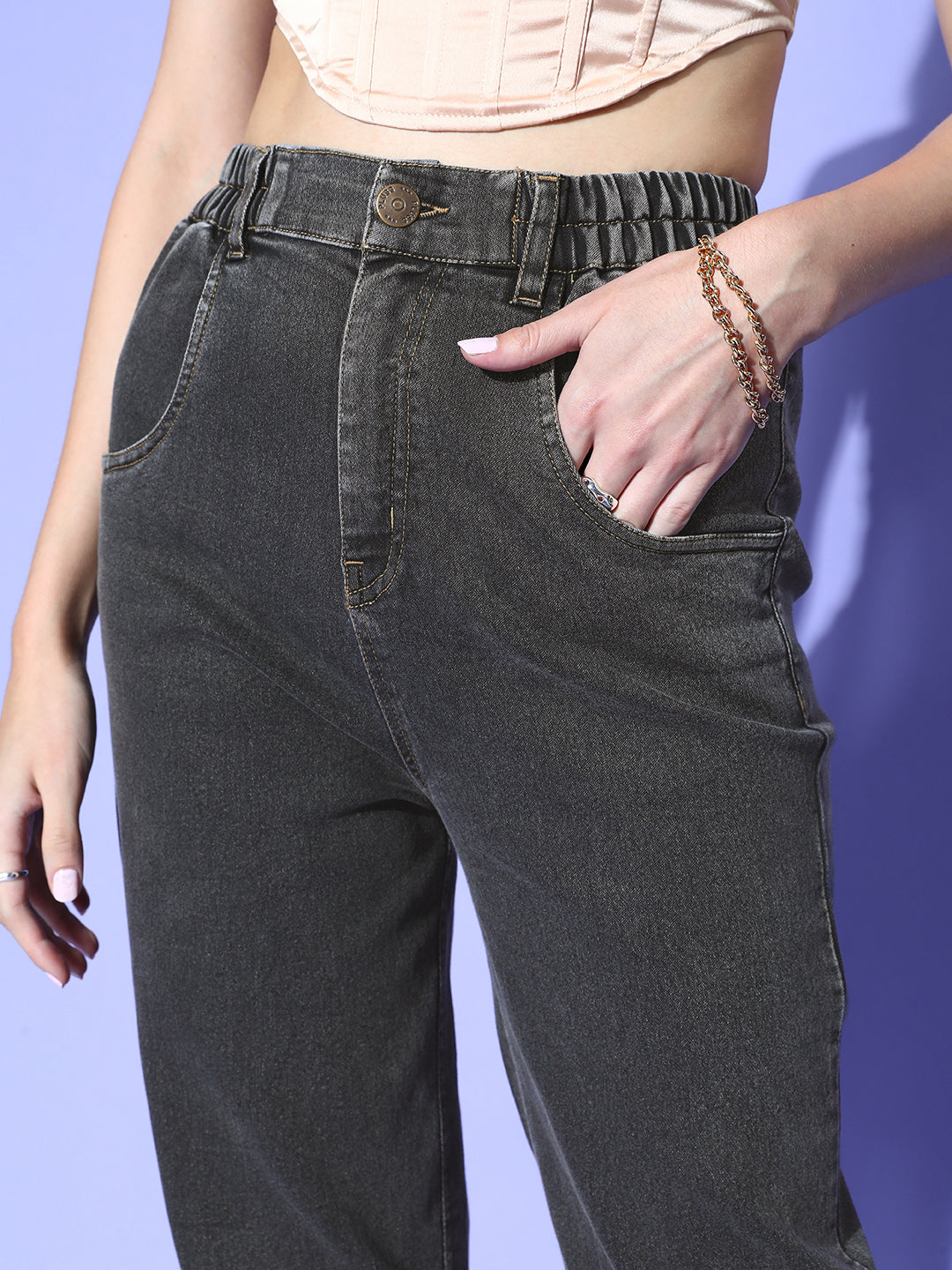 Attractive Charcoal Regular Fit Cropped Stretchable Jeans