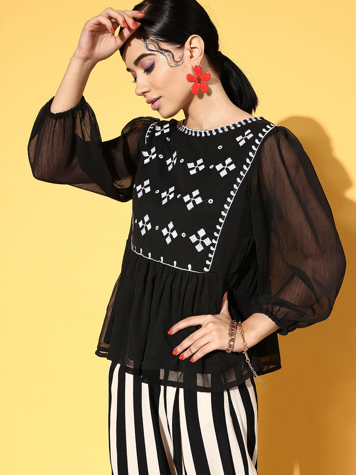 plusS Black Geometric Indie Gal Top