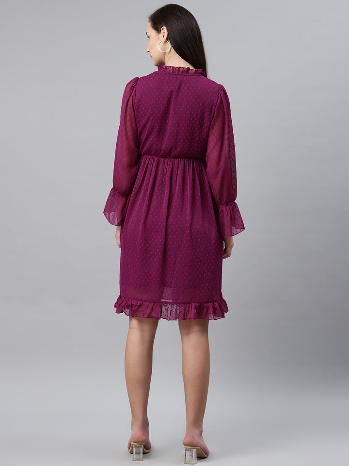 plusS Women Purple Dobby Weave A-Line Dress