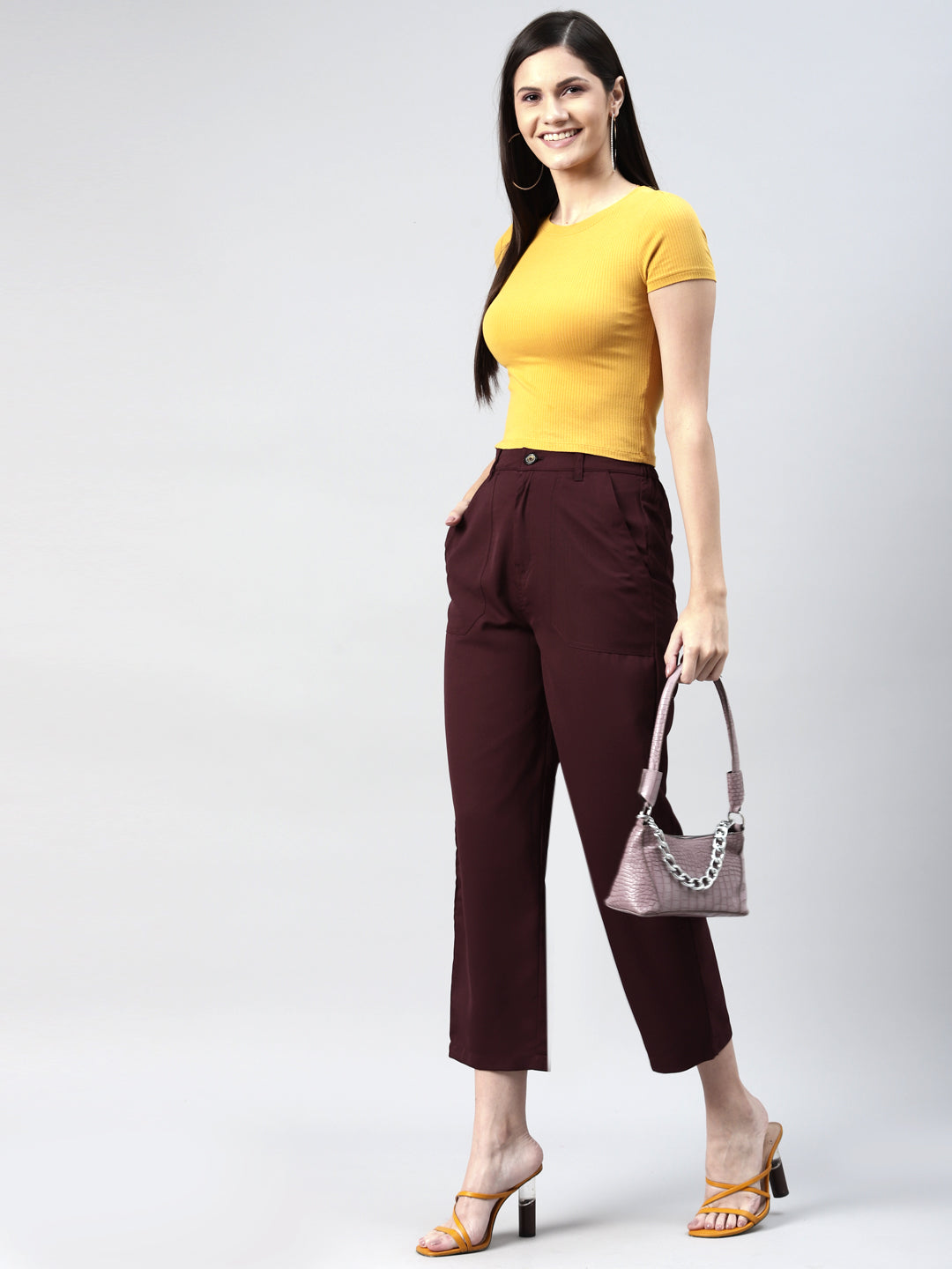 plusS Women Maroon Cropped Trousers