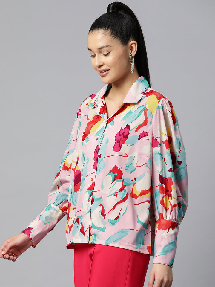 Women Pink Floral Printed Casual Shirt