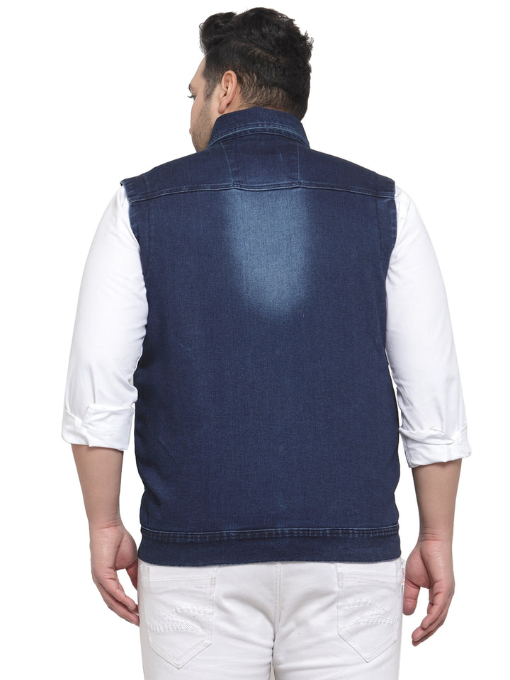 Men Blue Solid Denim Jacket