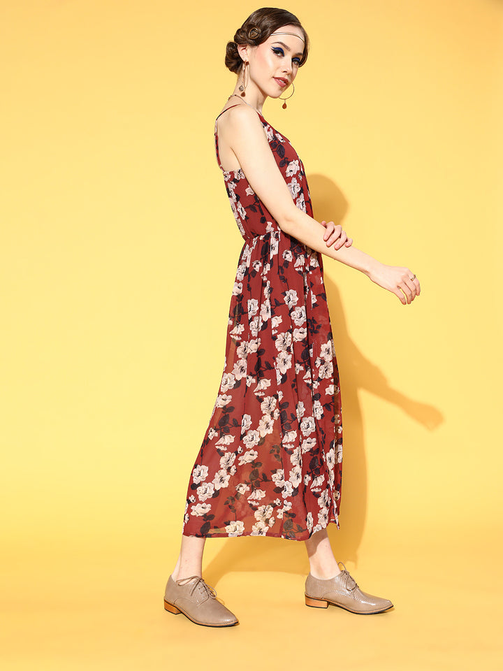 plusS Rust Floral Georgette Maxi Dress