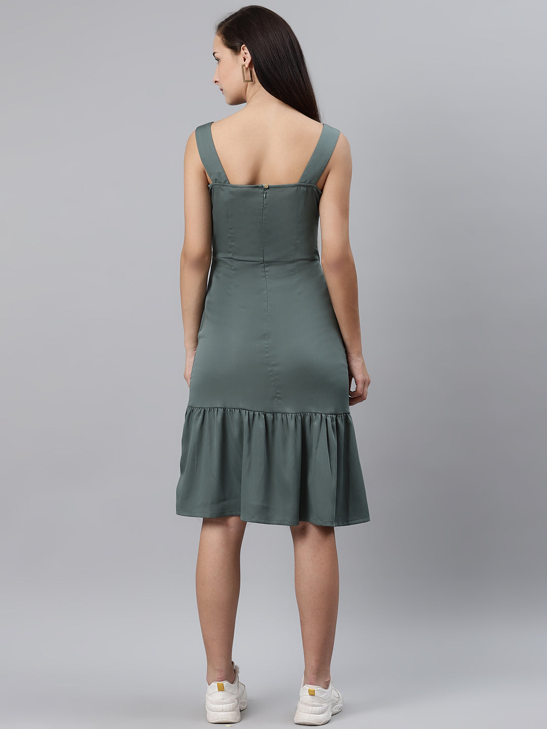 plusS Women Olive Green Solid A-Line Dress