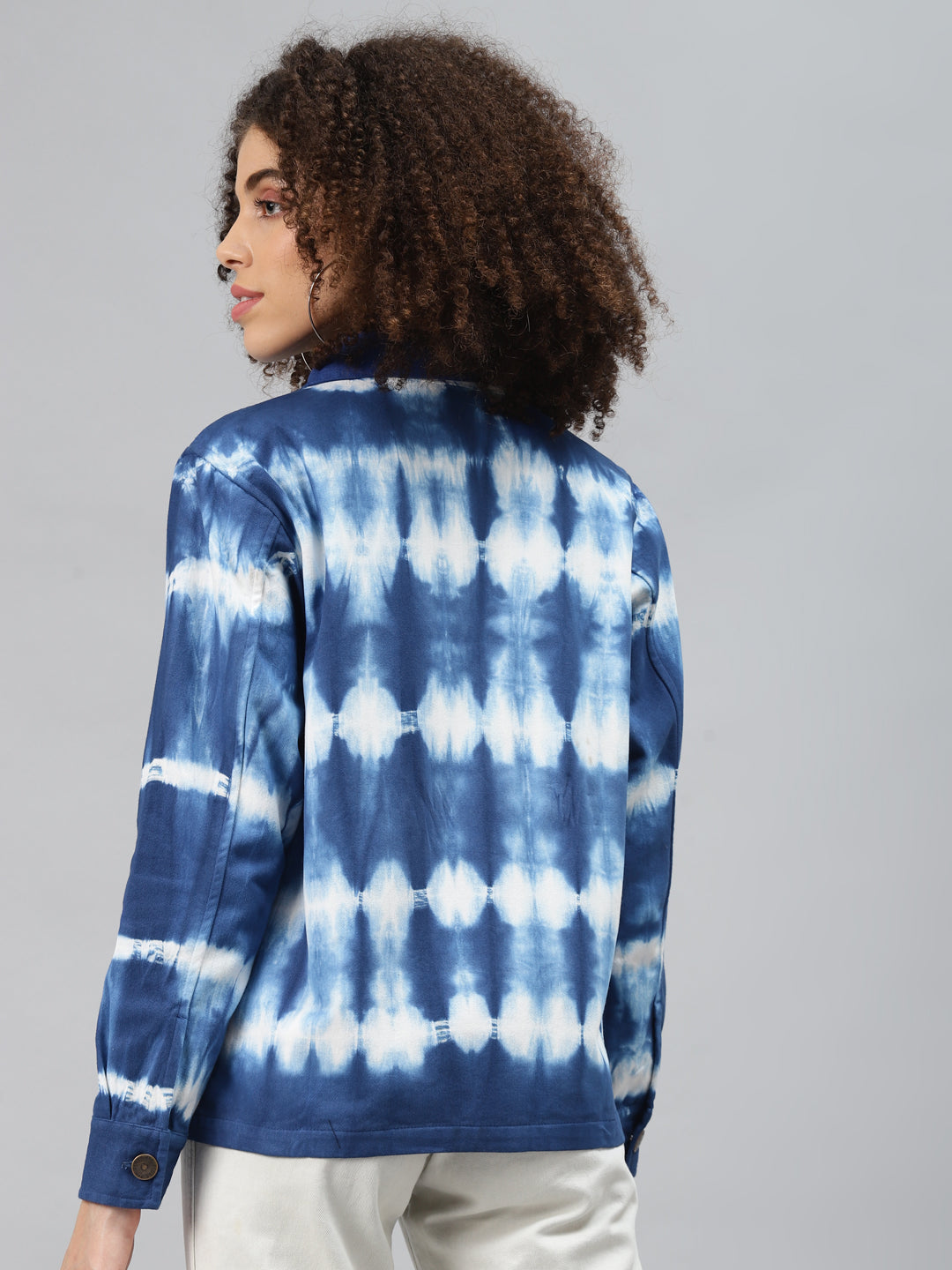 plusS Women Blue White Tie and Dye Tailored Jacket