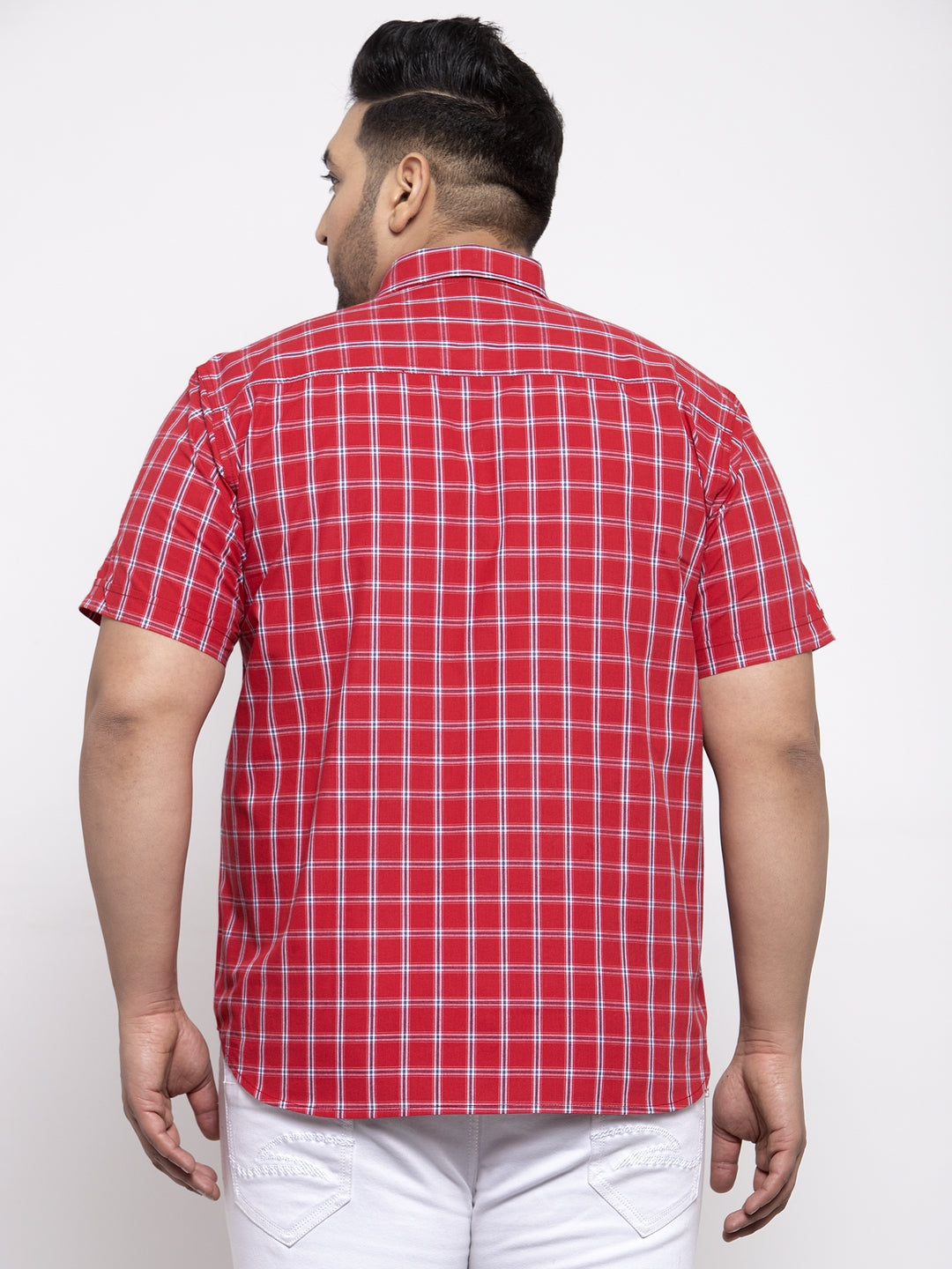 Men Red & White Regular Fit Checked Casual Shirt