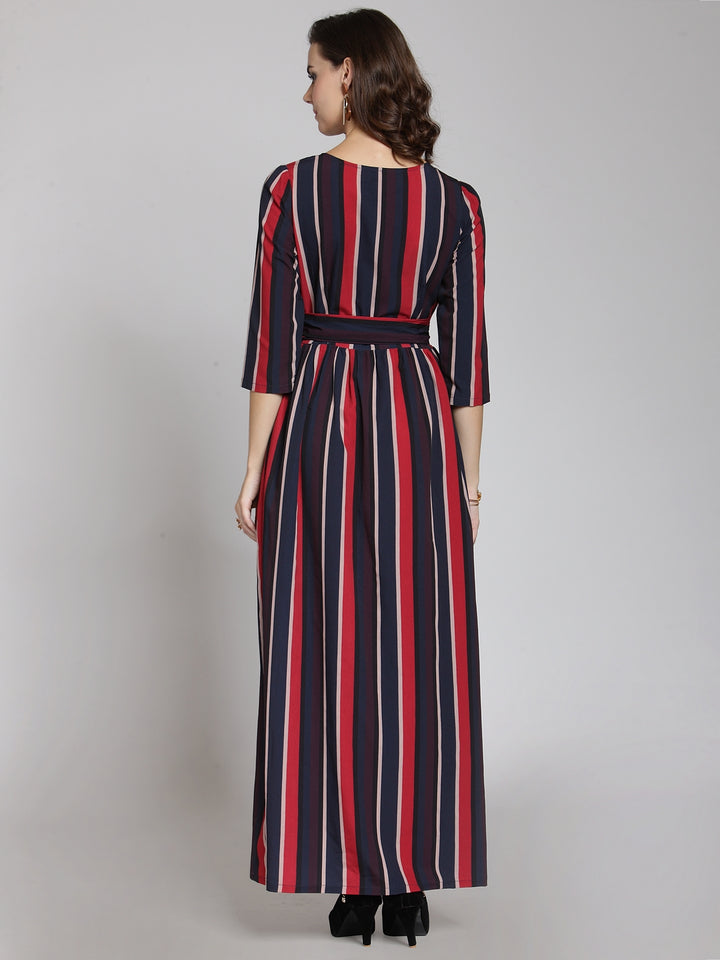 plusS Blue Striped Fit and Flare Dress