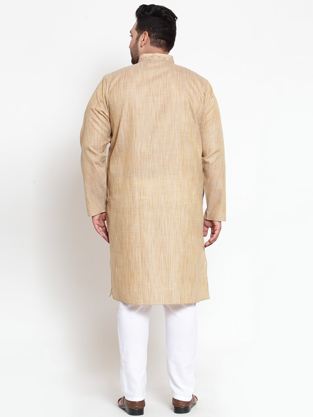 Men Beige & White Solid Kurta with Pyjamas