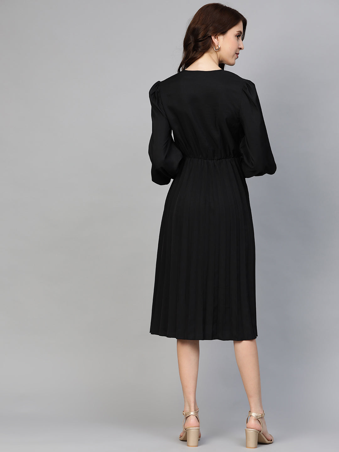 plusS Black Accordion Pleated Wrap Dress