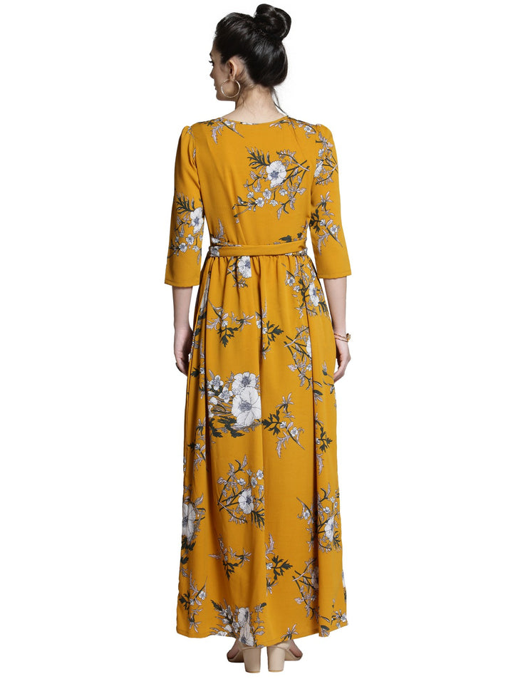 plusS Women Mustard Yellow Floral Printed Maxi Dress