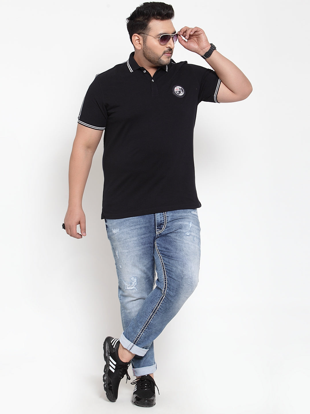 Men Black Solid Polo Collar Pure Cotton T-shirt