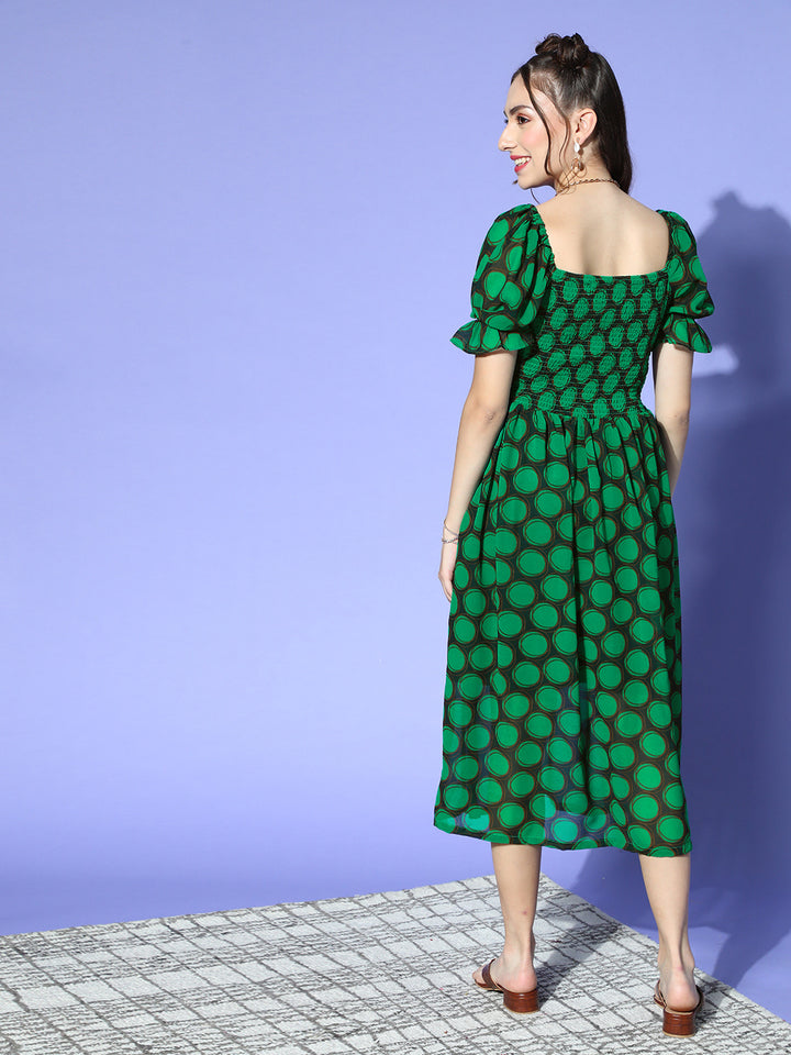 Women Gorgeous Green Geometric Volume Play Dress