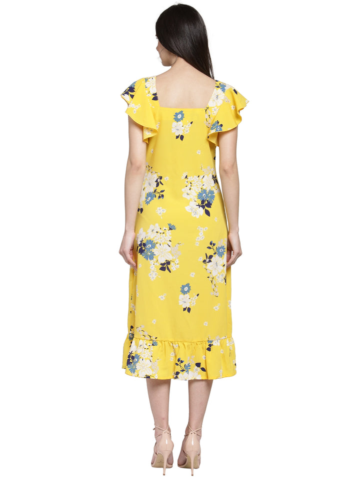 plusS Yellow  Off-White Floral Printed A-Line Dress