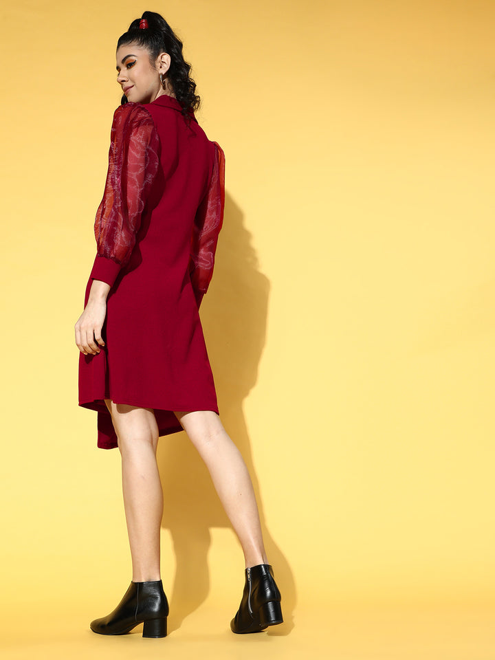 Women Charming Maroon Solid Volume Play Dress