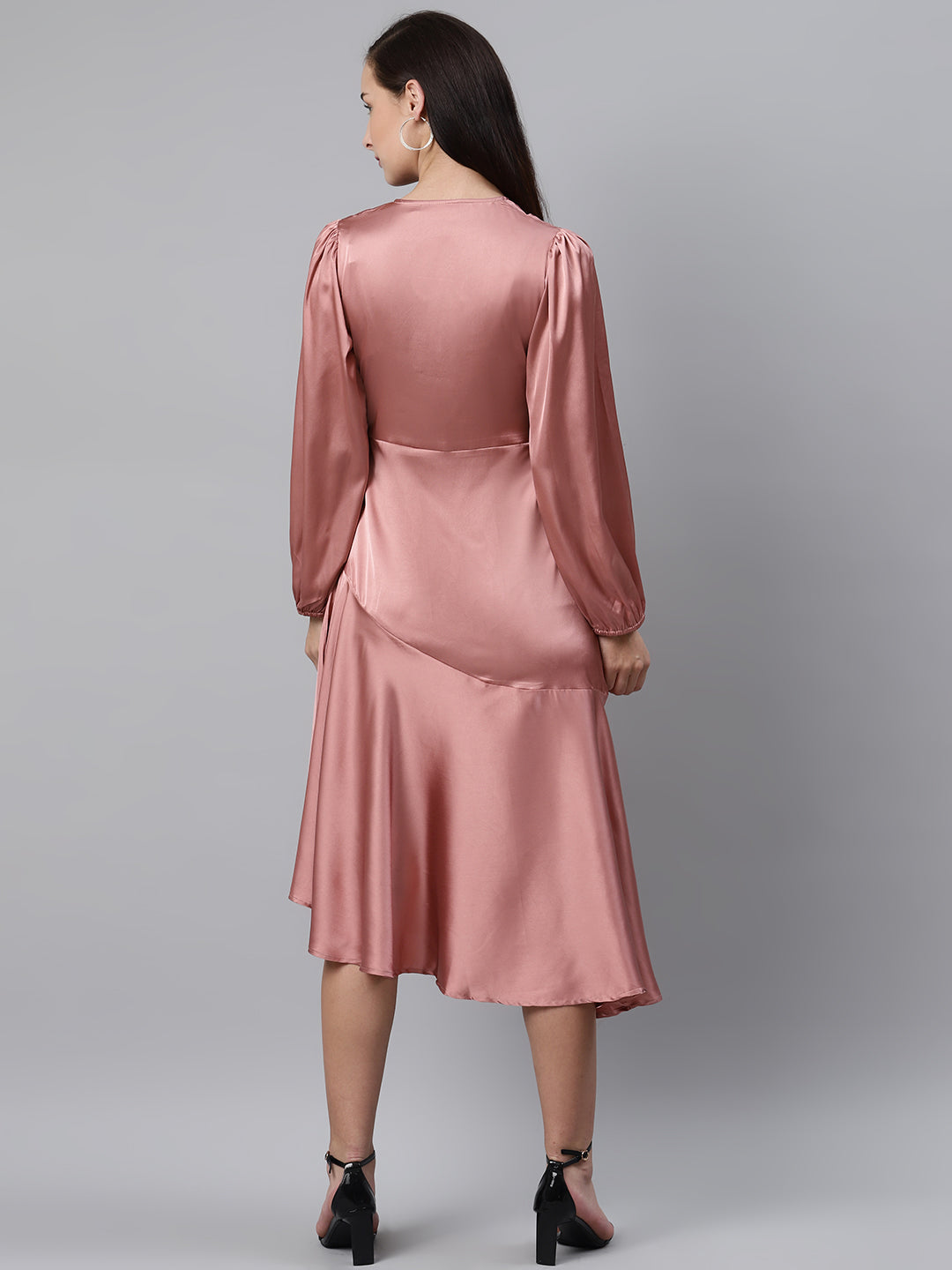 plusS Pretty Pink Pleated Solid Midi A-Line Dress