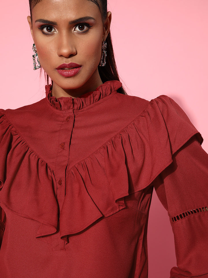 plusS Burgundy Ruffle Top